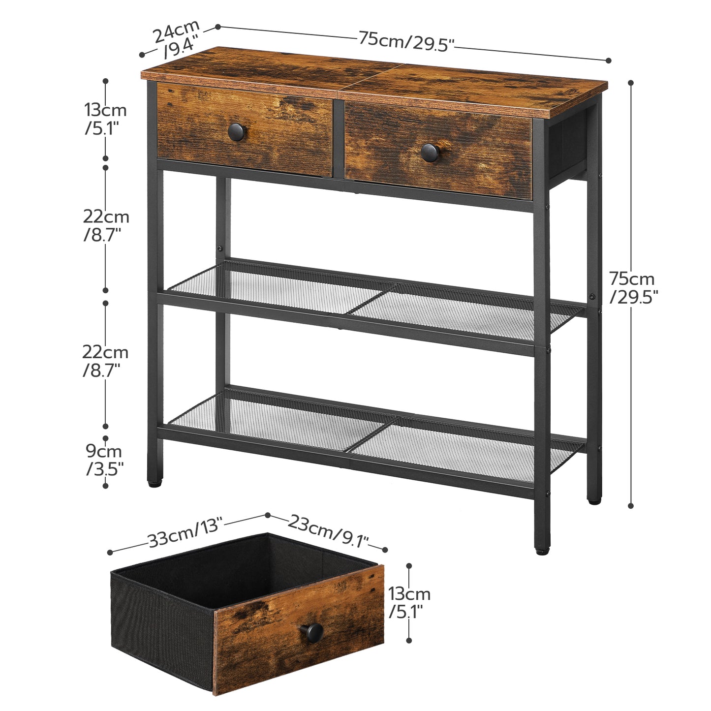 Narrow Fabric Drawer Console Table 29.5" Entryway Table with 3-Tier Storage