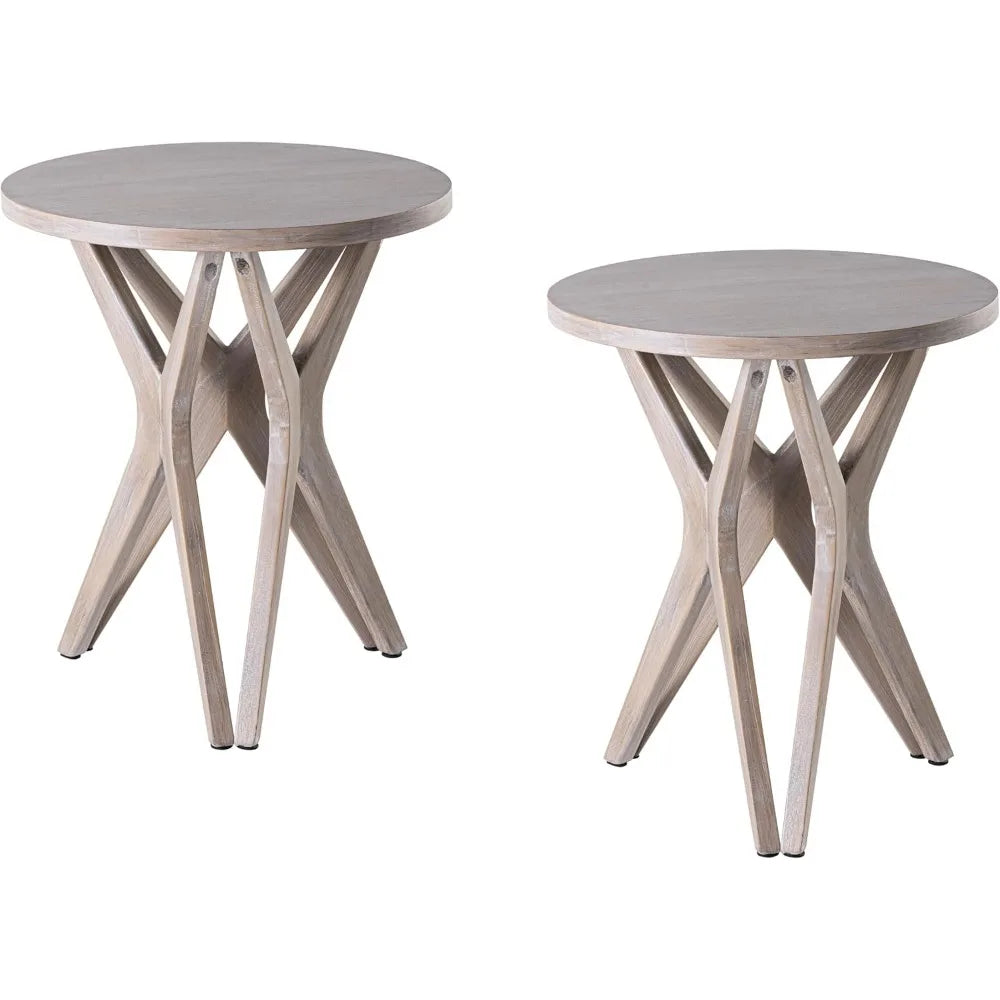 Pedestal Farmhouse End Table – Distressed Round Top with Tripod Base, Boho & Modern Bedside Table for Living Room