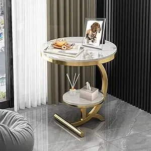 Luxury Marble End Table with Round Coffee Table Shelf Gold Coffee Table for Home and Living Room Indoor & Outdoor Furniture