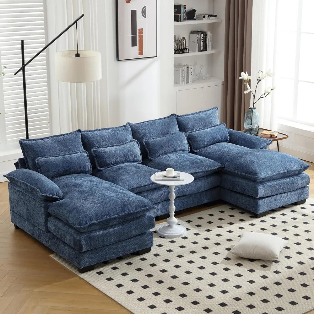 110" Sectional Sofa for Living Room – Modern Chenille U-Shaped Modular Sleeper Couch with Double Chaise & Memory Foam