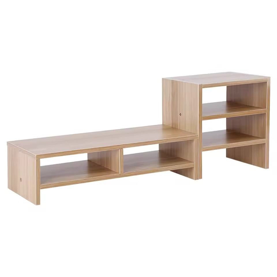 Wooden Computer Monitor Riser Stand w/ 3-Tier Storage Organizer