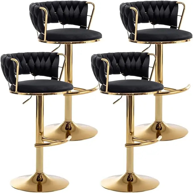 Set of 4 Gold Velvet Bar Stools Counter Height with Low Back Swivel Stools for Kitchen Island Bar Pub Beige