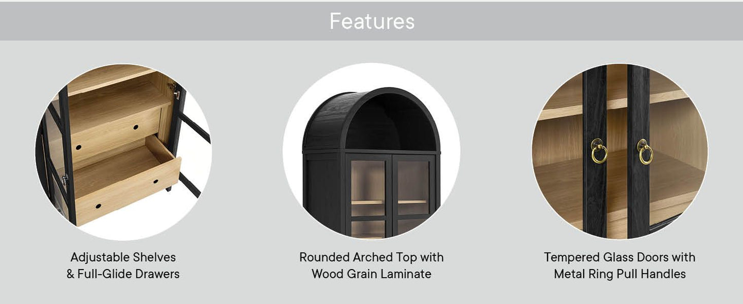 71" Arched Display Cabinet, Oak Modern Farmhouse Storage, Modway Nolan