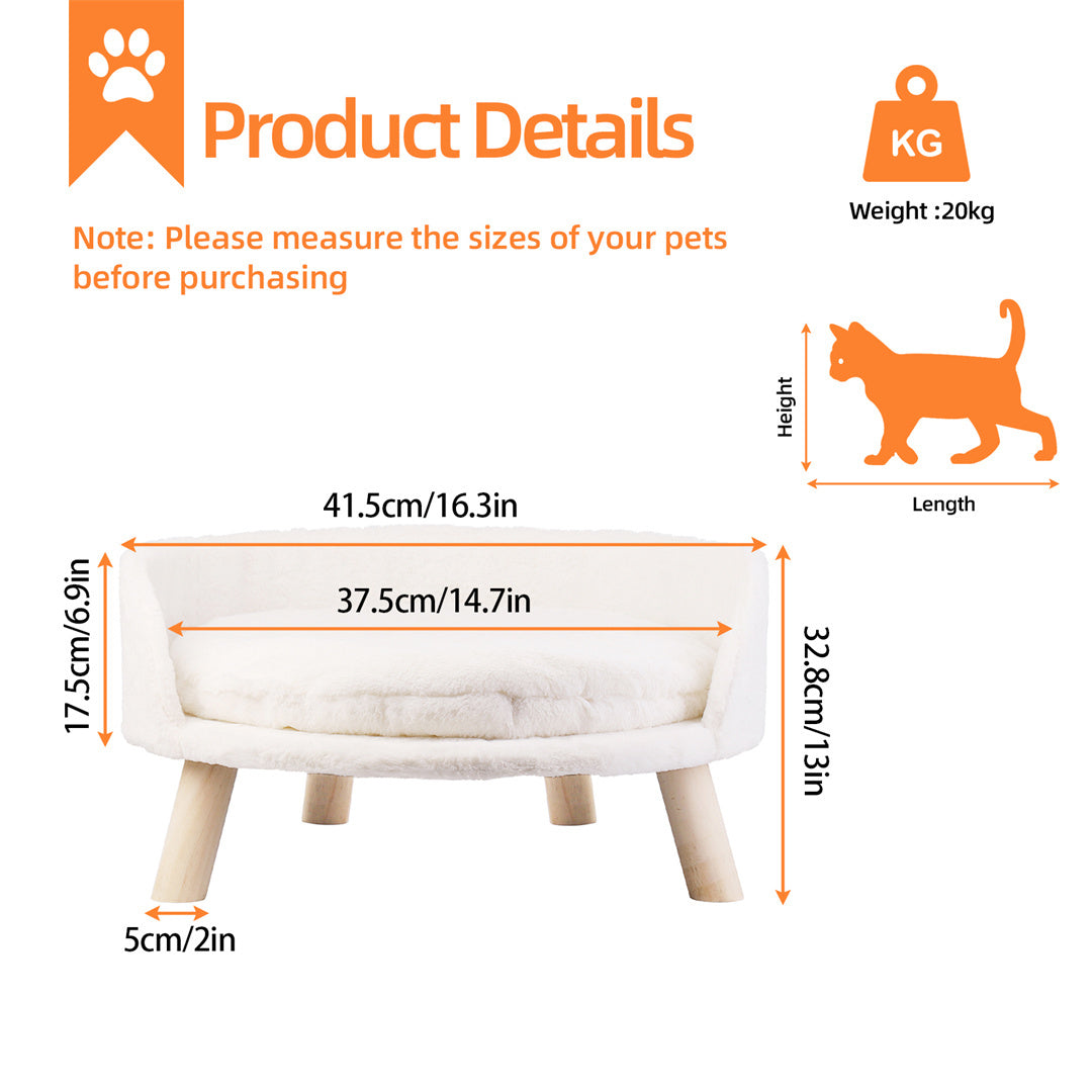 Soft Plush Cat Bed with Cushion Wooden Legs Washable Pet Nest