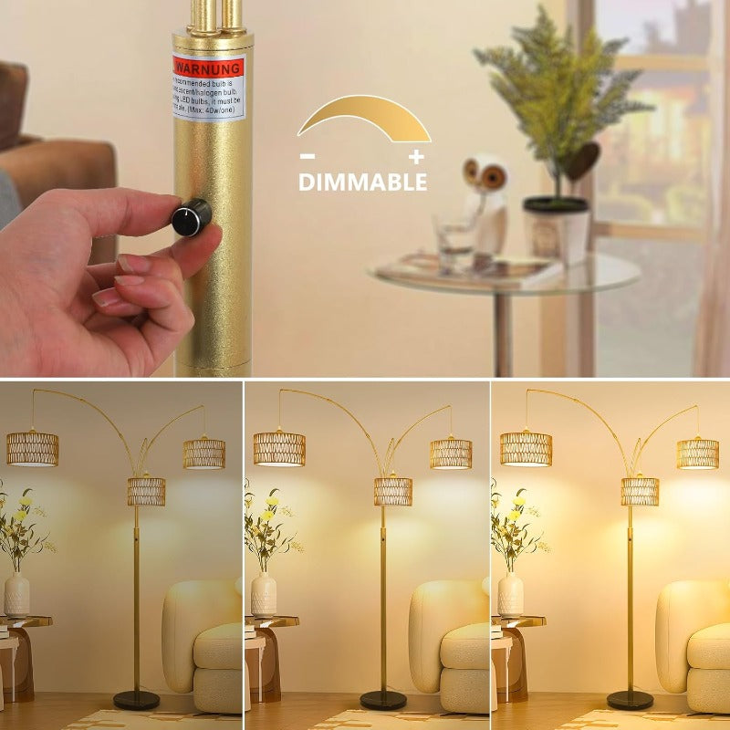 Boho Rattan Floor Lamp Farmhouse Tall Standing Lamp, Dimmable