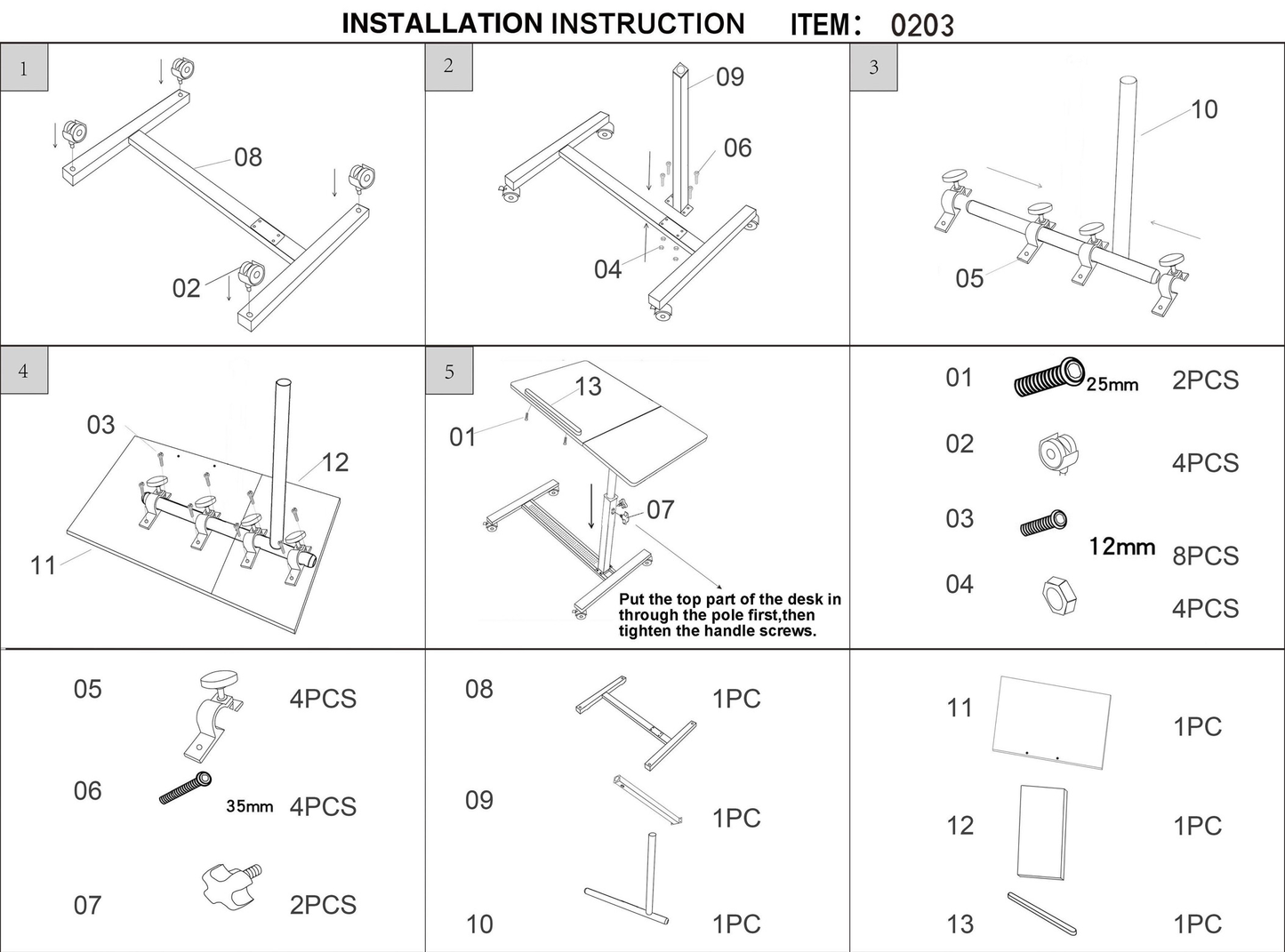 360° Rotating Laptop Desk Adjustable Mobile Stand, Rolling Computer Workstation