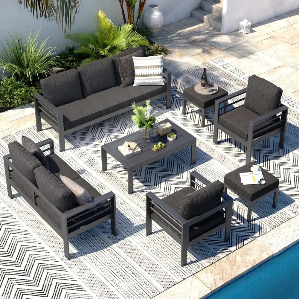 Modern 7-Piece Outdoor Patio Furniture Set with Coffee Table & Cushions – Perfect for Balcony, Porch, Lawn & More