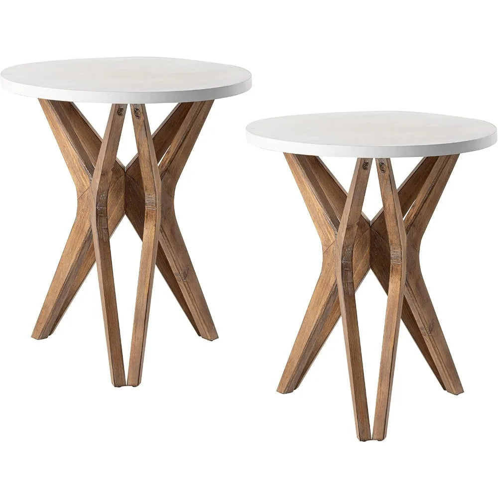 Pedestal Farmhouse End Table – Distressed Round Top with Tripod Base, Boho & Modern Bedside Table for Living Room