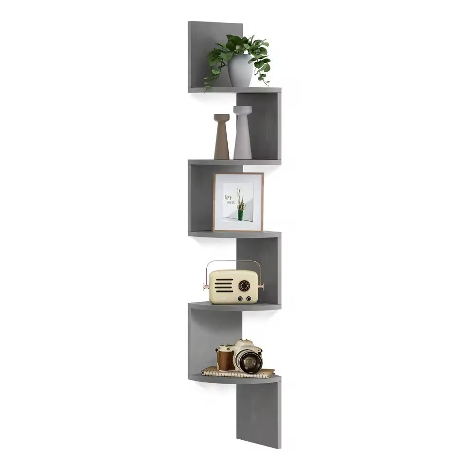 5-Tier Corner Shelf Wall Mount Floating Bookshelf & Plant Display