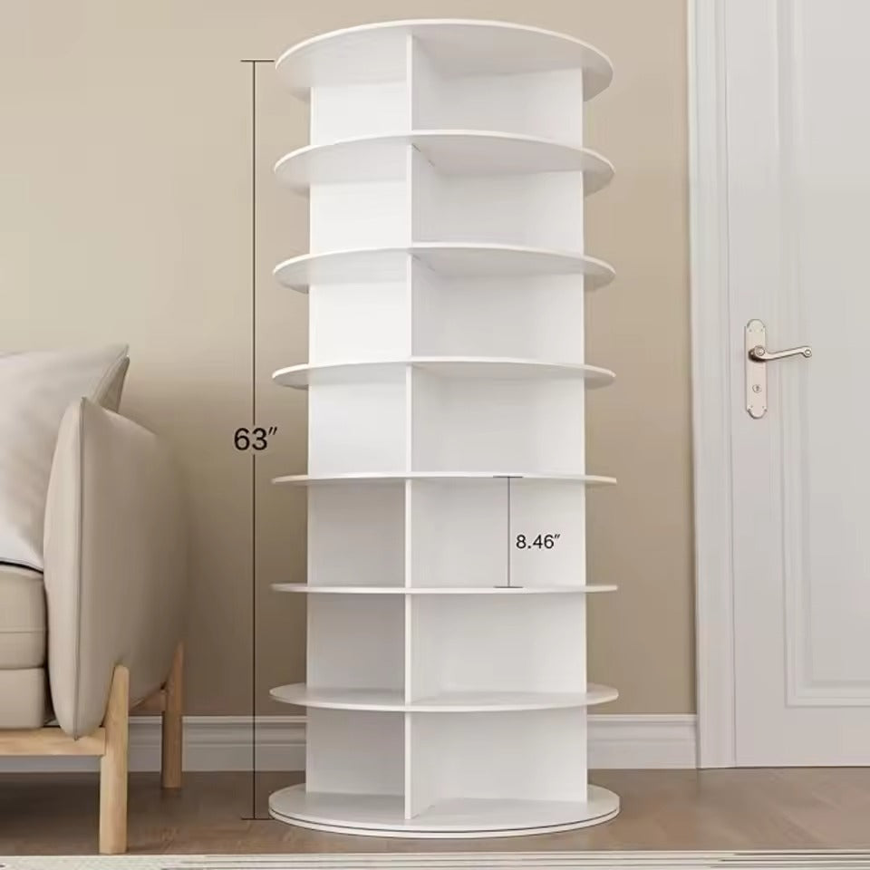 7-Layer Rotating Shoe Rack 360° Vertical Shoe Display, White Storage Tower