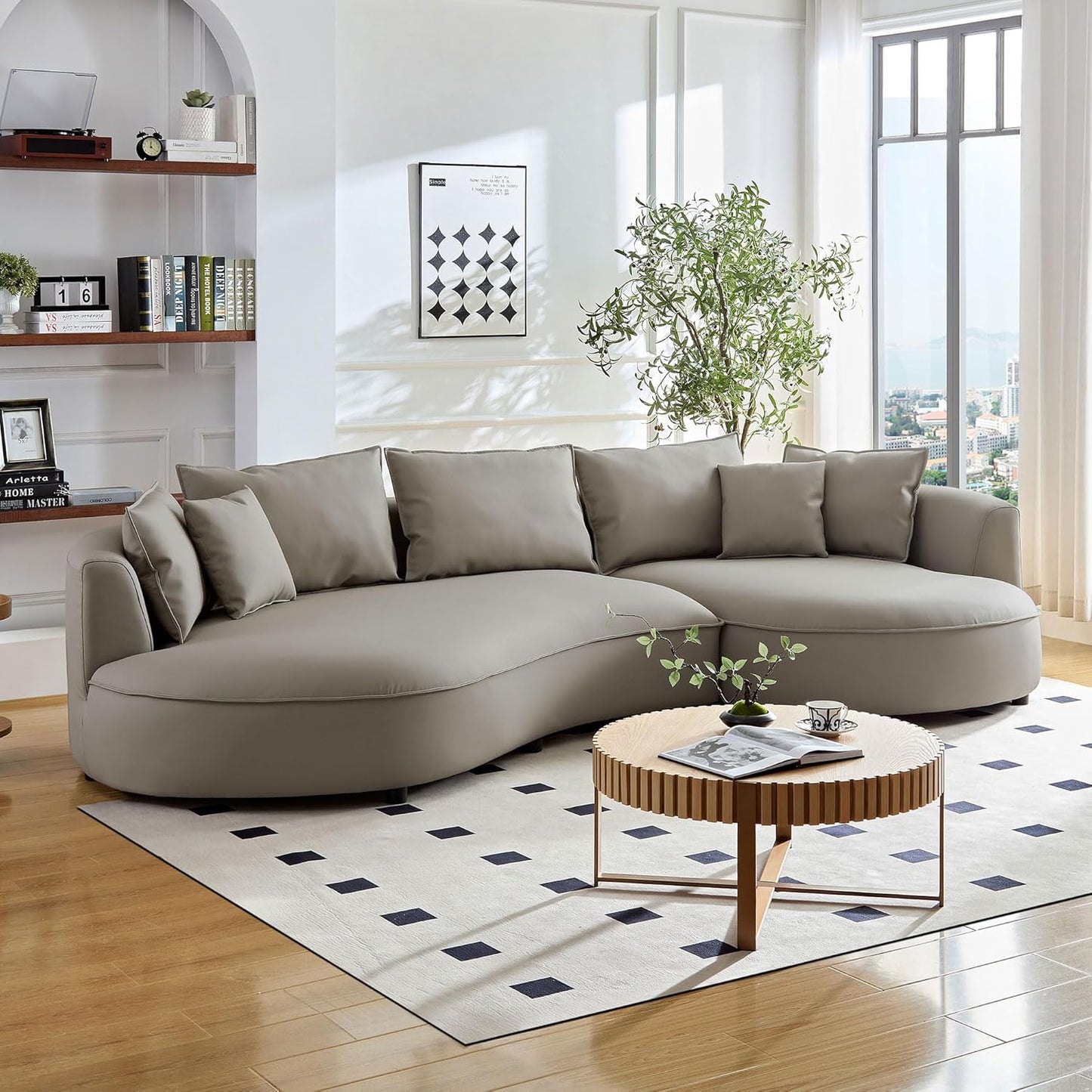 124.8" Modern Curved Sofa Couch – Right-Hand Facing Sectional with Upholstered Boucle Fabric & Pillows