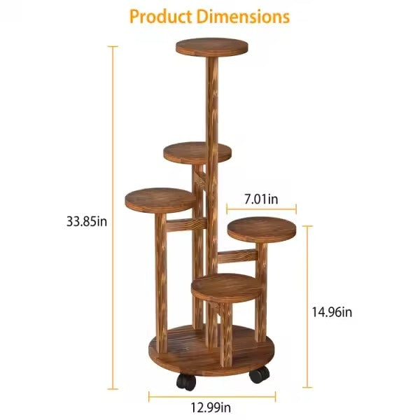 Wooden Plant Stand with Wheels 5-Tier Display Rack