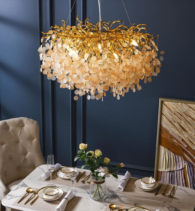 Golden Petal French Crystal Nest Chandelier