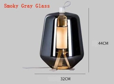 Nordic Smoky Grey Glass Bedside Table Lamp