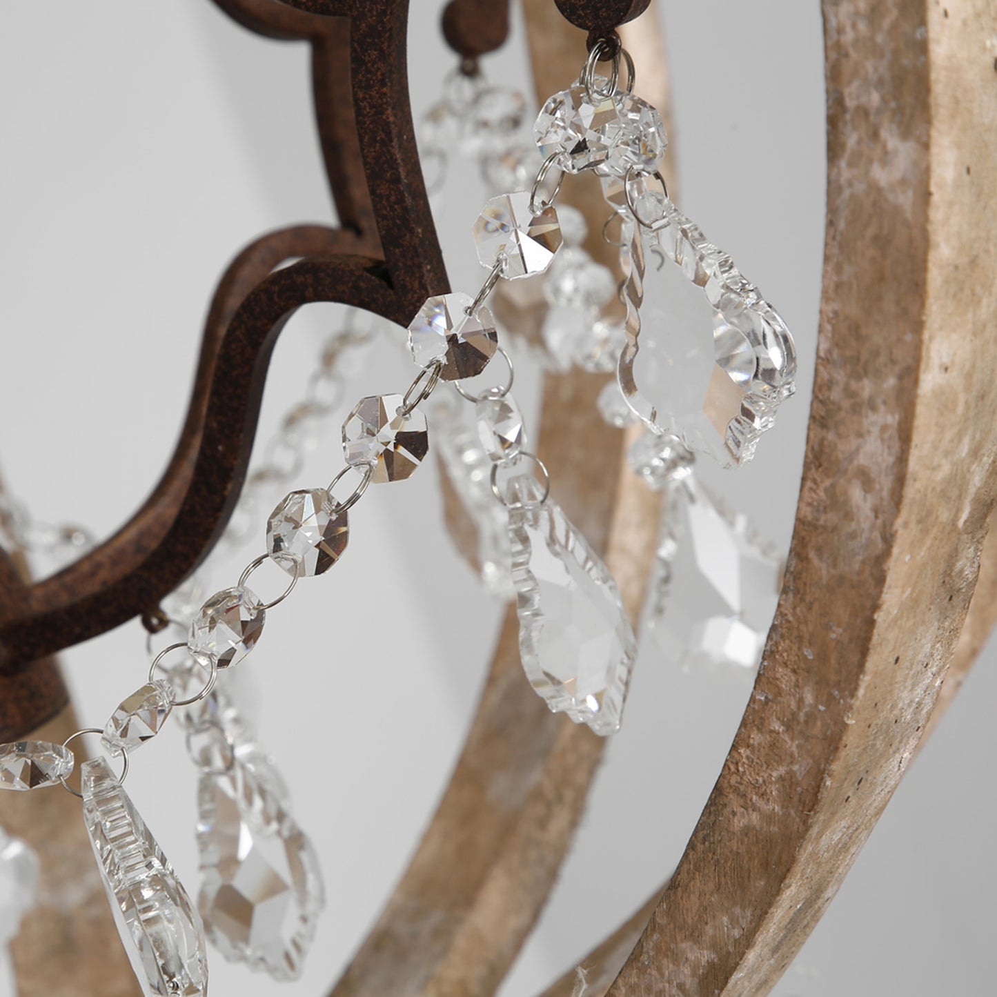 Rustic Caged Wooden Sphere Crystal Chandelier - Vintiige