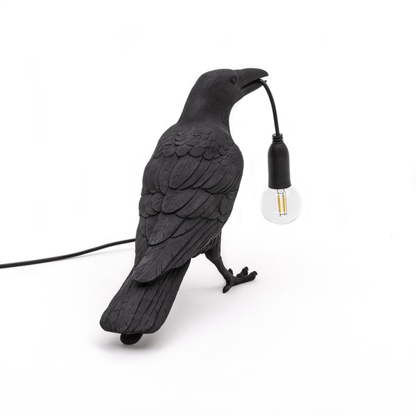 Italian Black Raven Bird Table Lamp - Vintiige