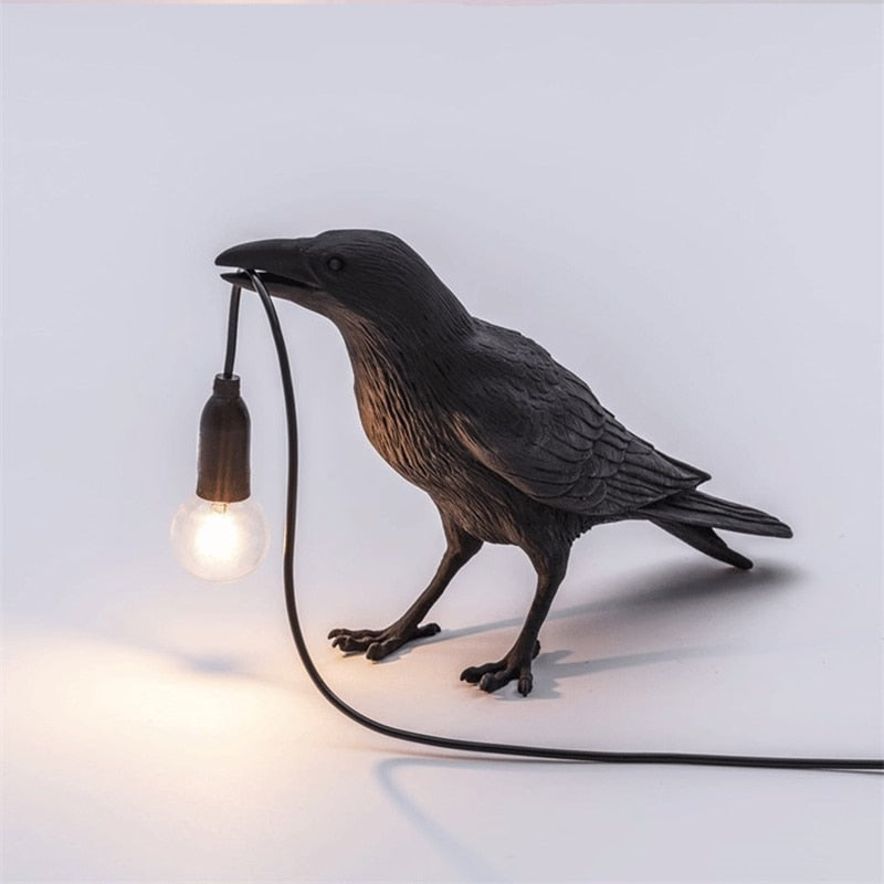 Italian Black Raven Bird Table Lamp - Vintiige