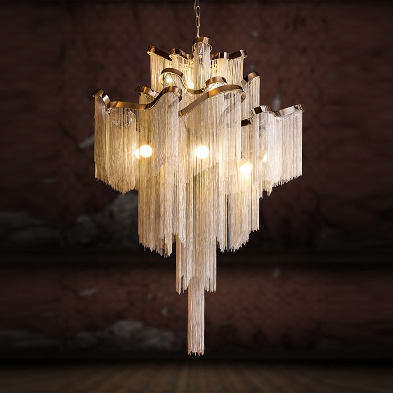 Gatsby Iron Fringe Tiered Chandelier - Vintiige