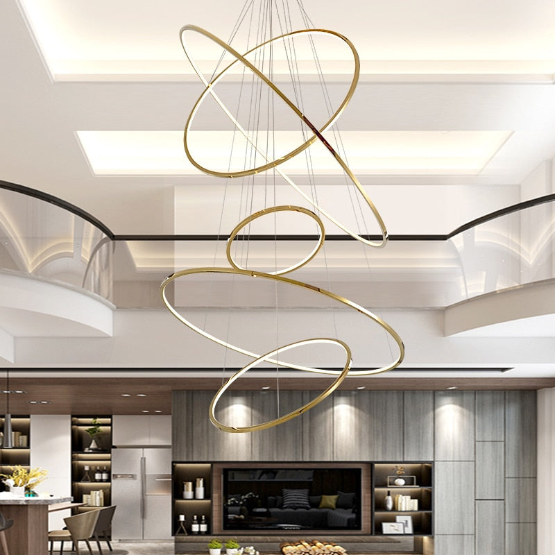 High Ceiling Golden Olympic Hoops Pendant Light - Vintiige