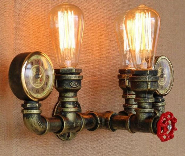 Industrial Iron Water Pipe Light With Gauge - Vintiige