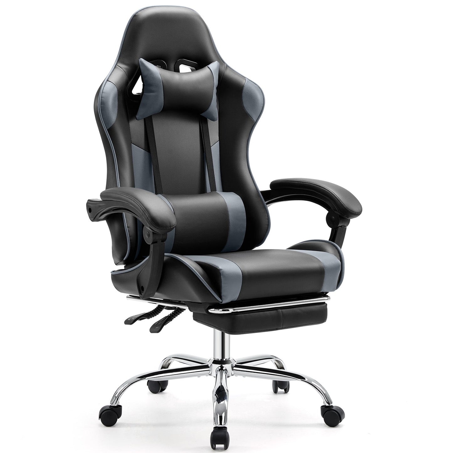 PU Leather Ergonomic Racing Gaming Chair Adjustable Swivel w/ Headrest and Lumbar Support