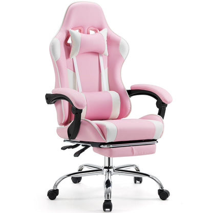 PU Leather Ergonomic Racing Gaming Chair Adjustable Swivel w/ Headrest and Lumbar Support