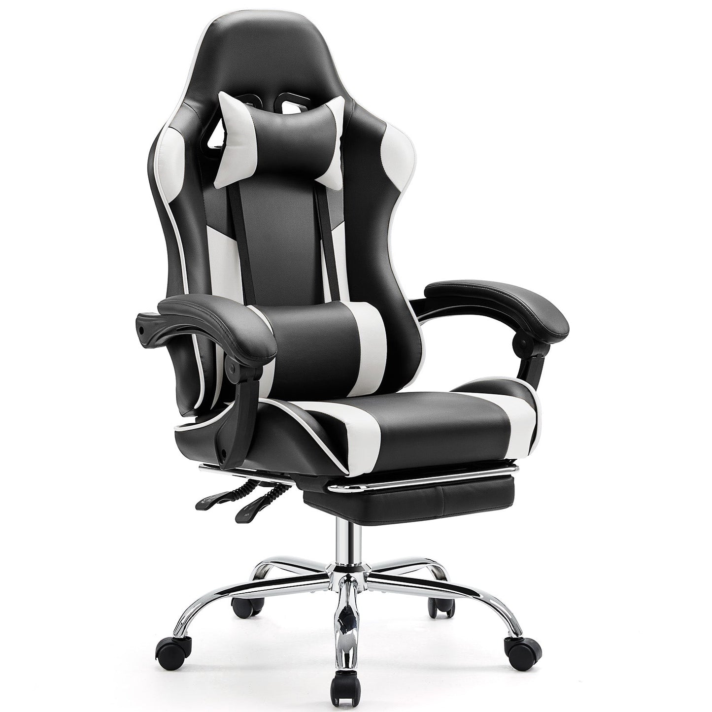 PU Leather Ergonomic Racing Gaming Chair Adjustable Swivel w/ Headrest and Lumbar Support