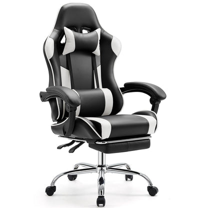 PU Leather Ergonomic Racing Gaming Chair Adjustable Swivel w/ Headrest and Lumbar Support