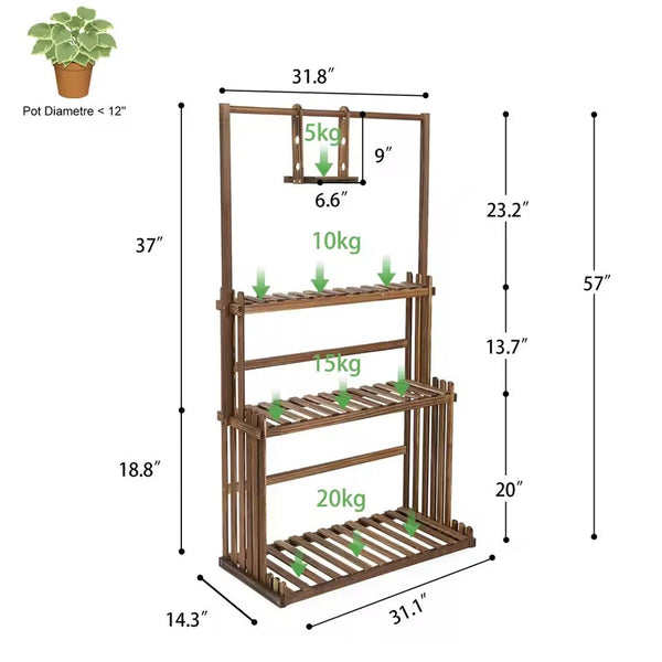 3-Tier Hanging Wood Plant Stand Flower Pot Organizer