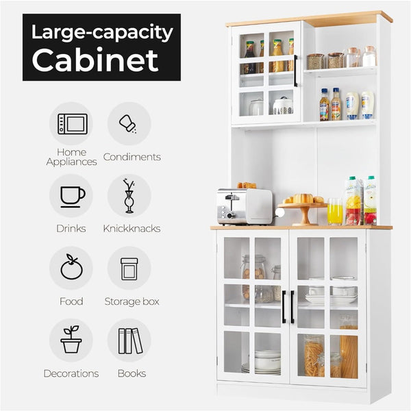 72'' Kitchen Pantry Storage Cabinet with Hutch