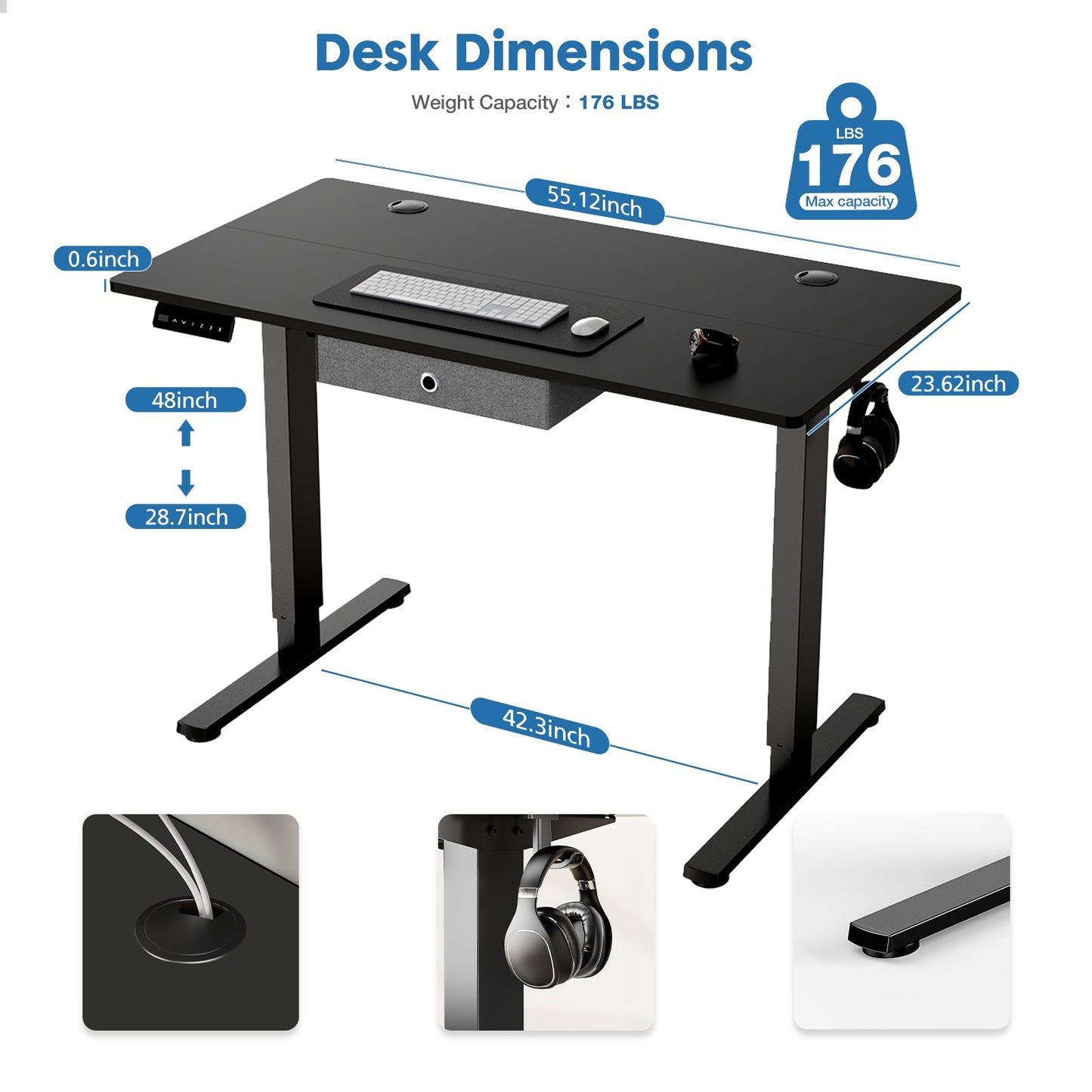 55" Adjustable Height Electric Standing Desk