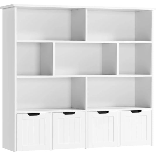 Large Toy Storage Organizer with 4 Movable Drawers Toy Chest Shelf Organizer Kids Bookshelf for Playroom