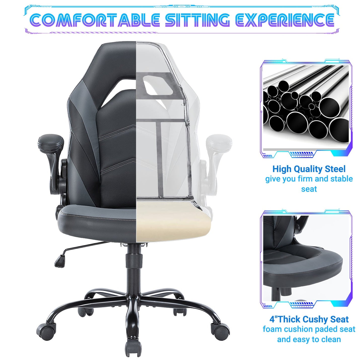 PU Leather Ergonomic Adjustable Height Gaming Chair