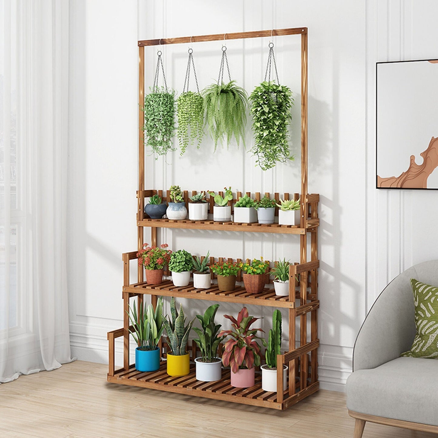 3-Tier Hanging Wood Plant Stand Flower Pot Organizer