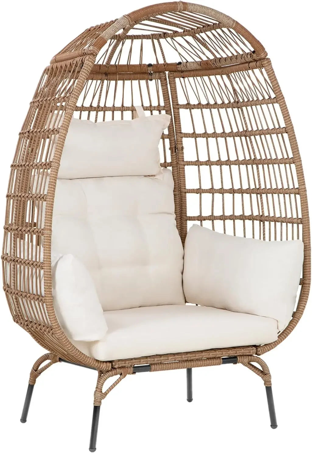 Egg Chair Egg Basket Lounge Chair Rattan Chair Steel Frame Oversized Indoor Outdoor Lounger  with 4 Comfort Cushion and Stand