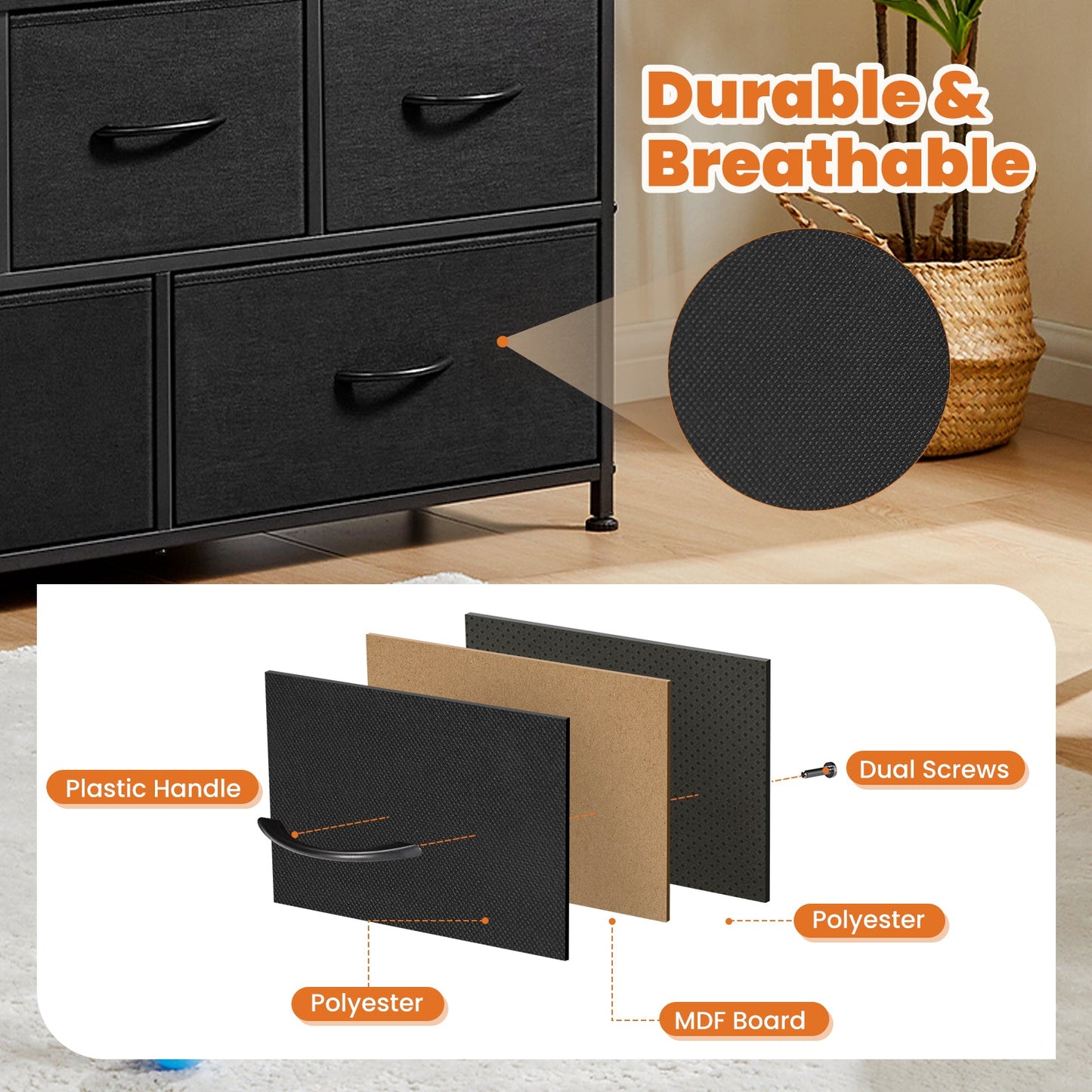 Shoe Storage Cabinet with 5 Fabric Drawers