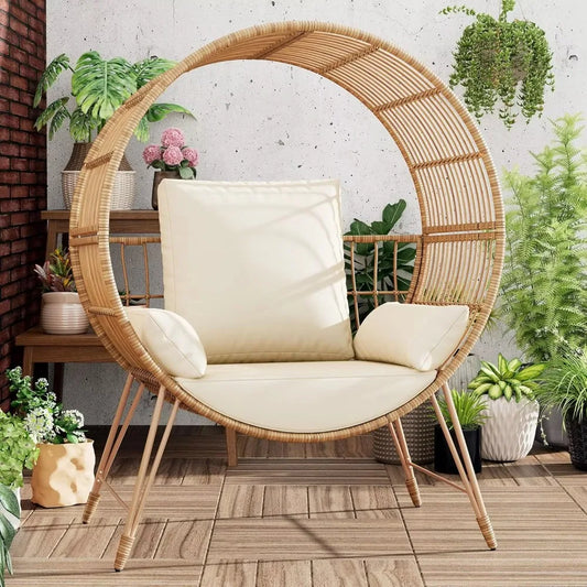 Oversized Egg Chair Outdoor Wicker Rattan Patio Chair with 350LBS Capacity & 6.69'' Cushions for Living Room & Porch