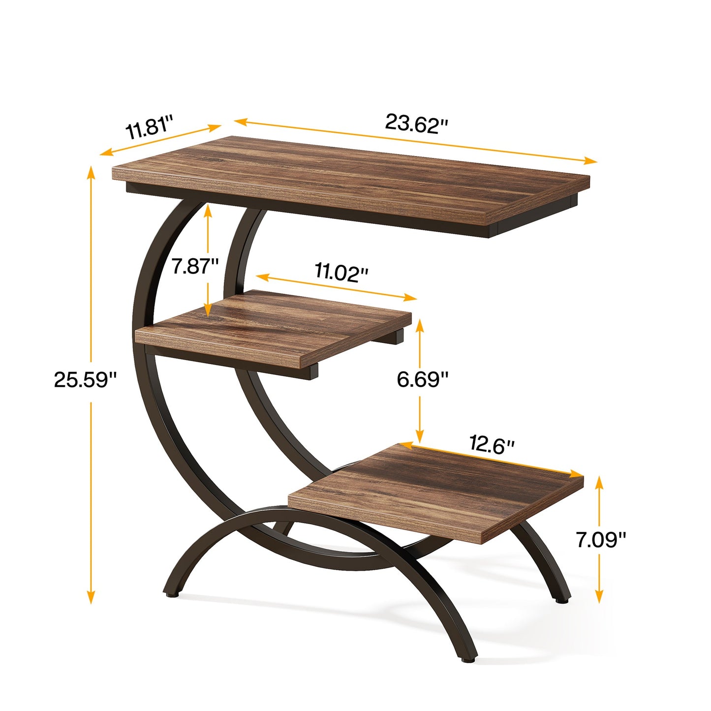 3-Tier C-Shaped End Wood Side Table