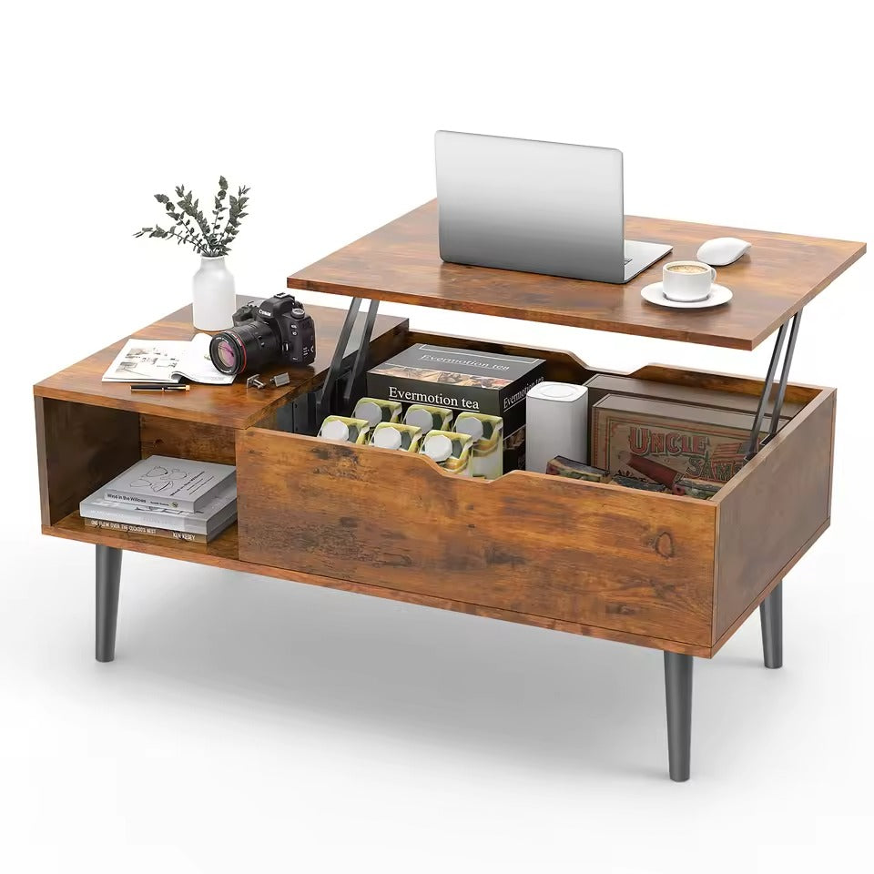 Lift-Top Coffee Table Rising Desk with Storage for Living Room