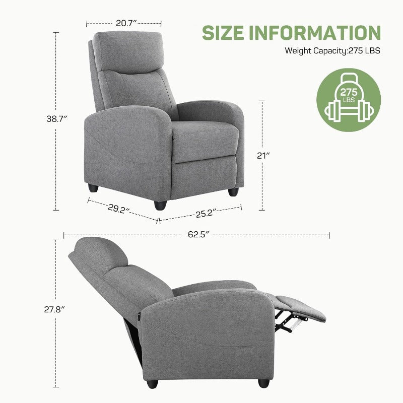 Fabric Recliner with Massage & Lumbar Support Small Space Chair