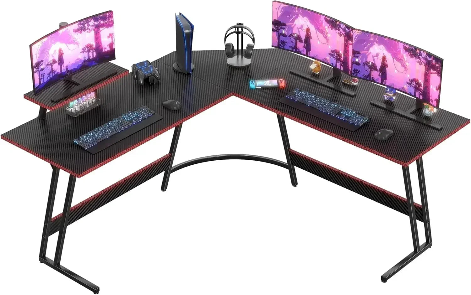 L-Shaped Gaming Computer Desk with Large Monitor Riser Stand Corner Desk PC Gaming Table for Home Office