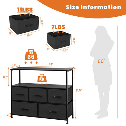 Shoe Storage Cabinet with 5 Fabric Drawers