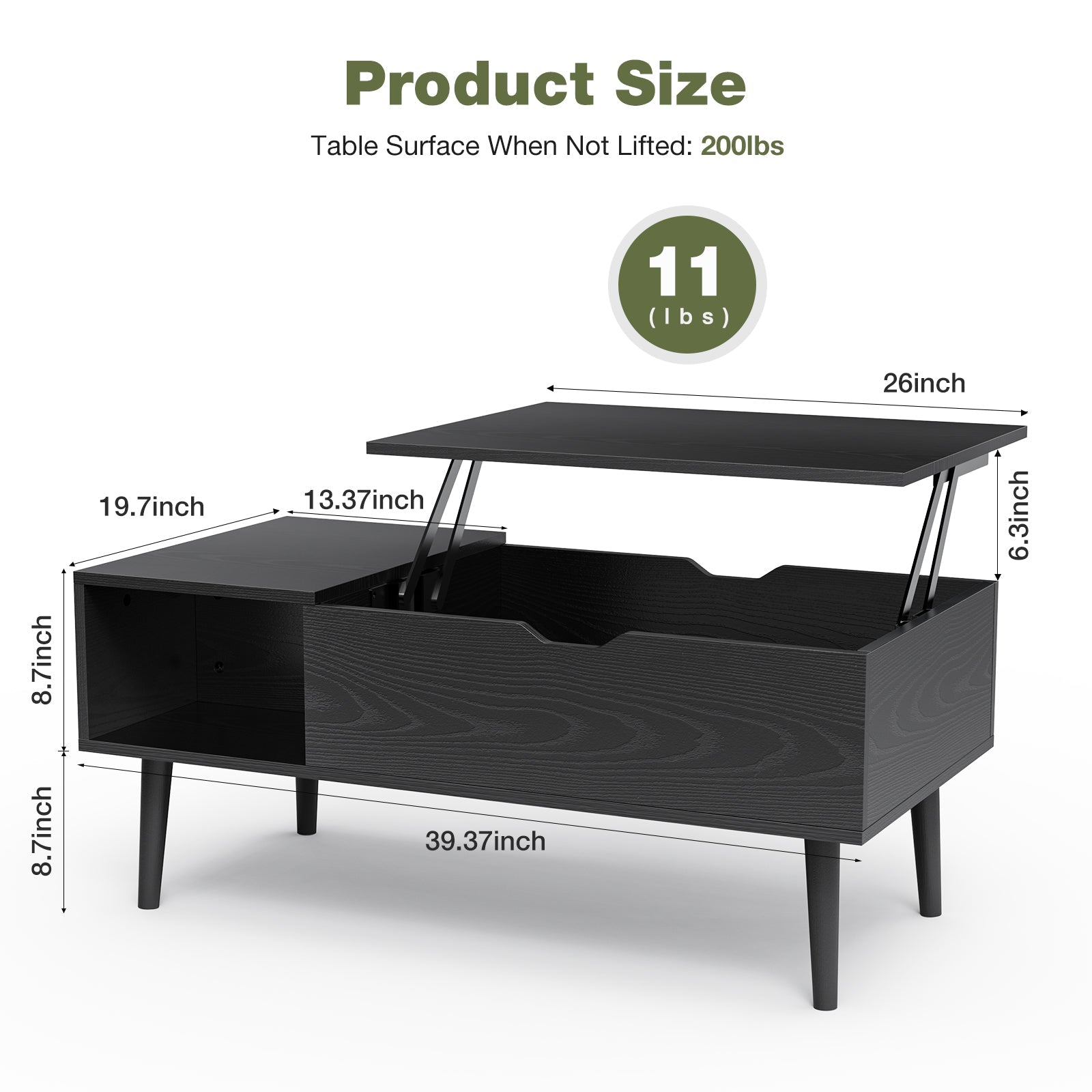 Lift-Top Coffee Table Rising Desk with Storage for Living Room