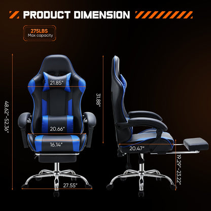 PU Leather Ergonomic Racing Gaming Chair Adjustable Swivel w/ Headrest and Lumbar Support