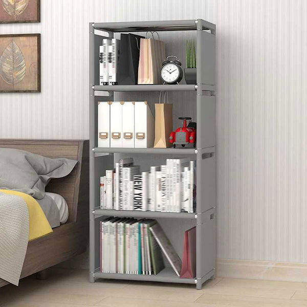 4 Layer Grey Ladder Bookcase Wall Storage & Display