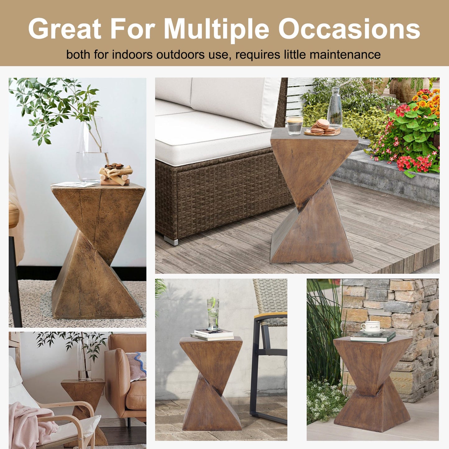 Lightweight Concrete Accent Table for Indoor & Outdoor Use