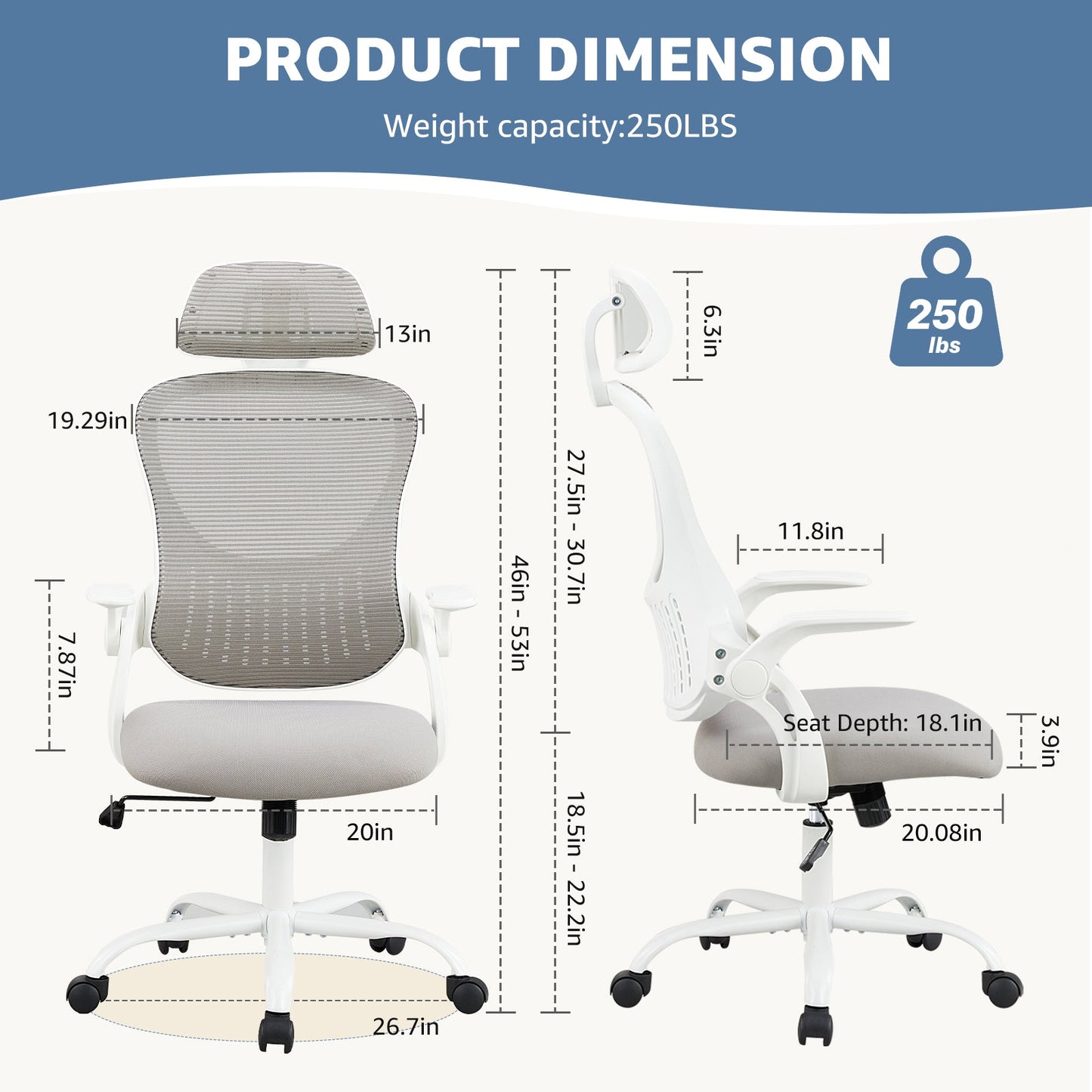 Mesh Ergonomic Office Chair with Flip-Up Arms, Adjustable Headrest & Lumbar Support