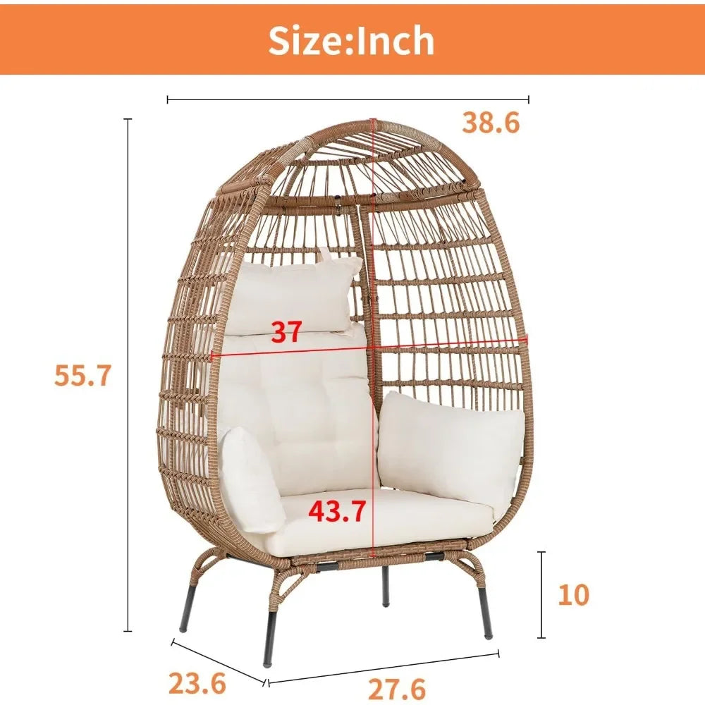 Egg Chair Egg Basket Lounge Chair Rattan Chair Steel Frame Oversized Indoor Outdoor Lounger  with 4 Comfort Cushion and Stand