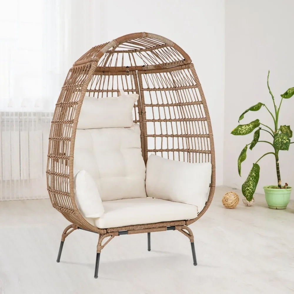 Egg Chair Egg Basket Lounge Chair Rattan Chair Steel Frame Oversized Indoor Outdoor Lounger  with 4 Comfort Cushion and Stand