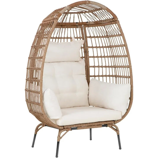 Egg Chair Egg Basket Lounge Chair Rattan Chair Steel Frame Oversized Indoor Outdoor Lounger  with 4 Comfort Cushion and Stand